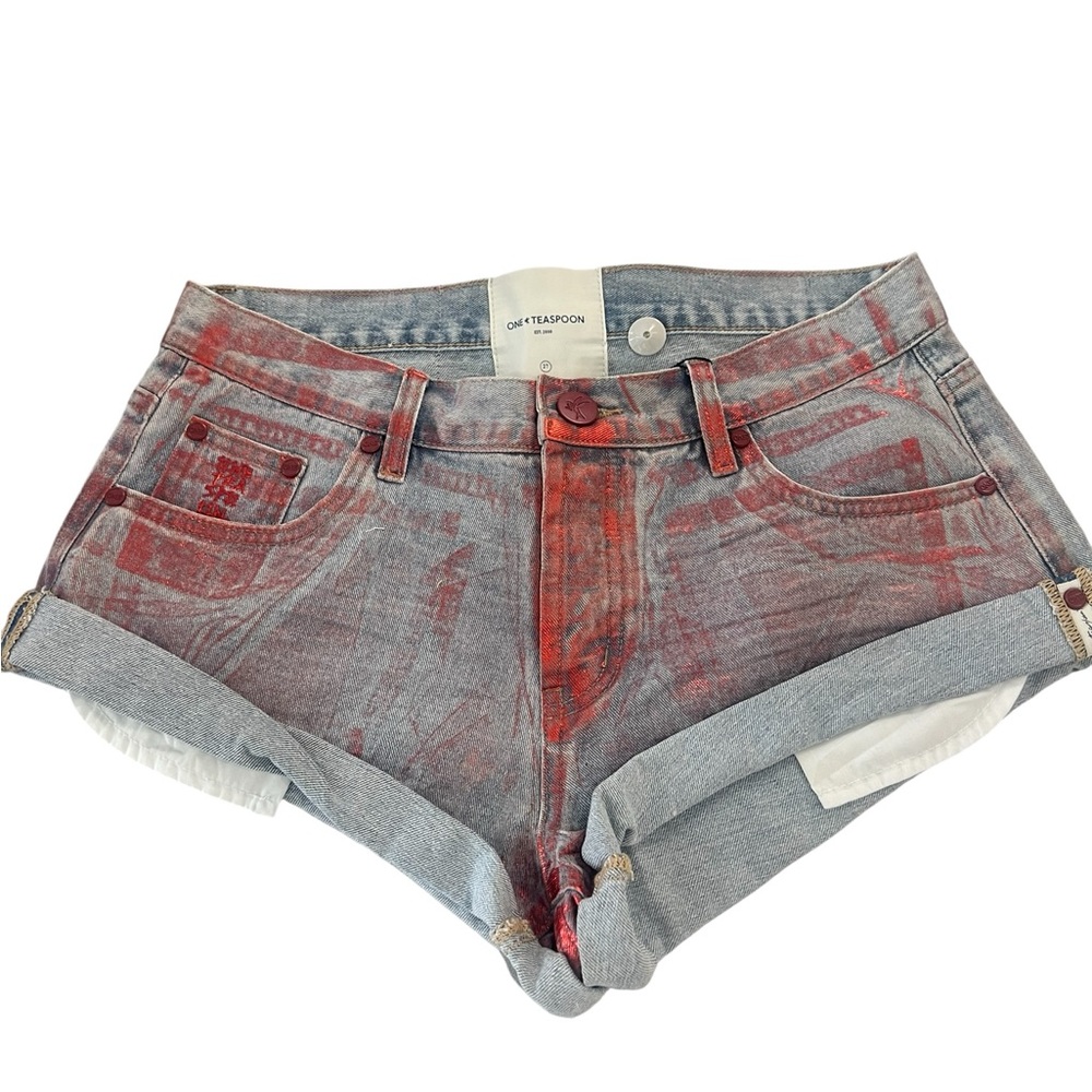 One Teaspoon Red and Gray Jean Shorts